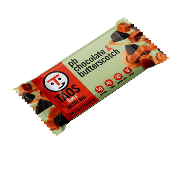 Taos PB Chocolate & Butterscotch bar on white background