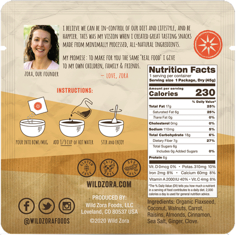 Wild Zora Instant Grain-Free Hot Cereal Carrot Cake